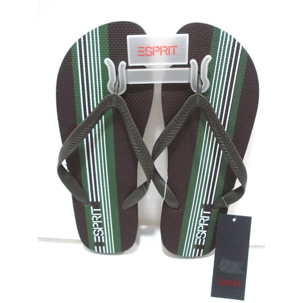 ESPRIT FINN-E Mens Flip Flop Sandals Dark Brown/Green Size 8 New
